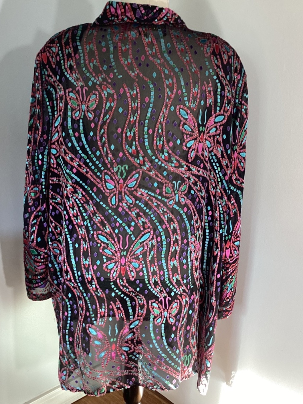 VTG BOB MACKIE WEARABLE ART 3X SILK BLOUSE TUNIC SHEER SPECIAL OCCASION HOLIDAYS - Picture 9 of 11